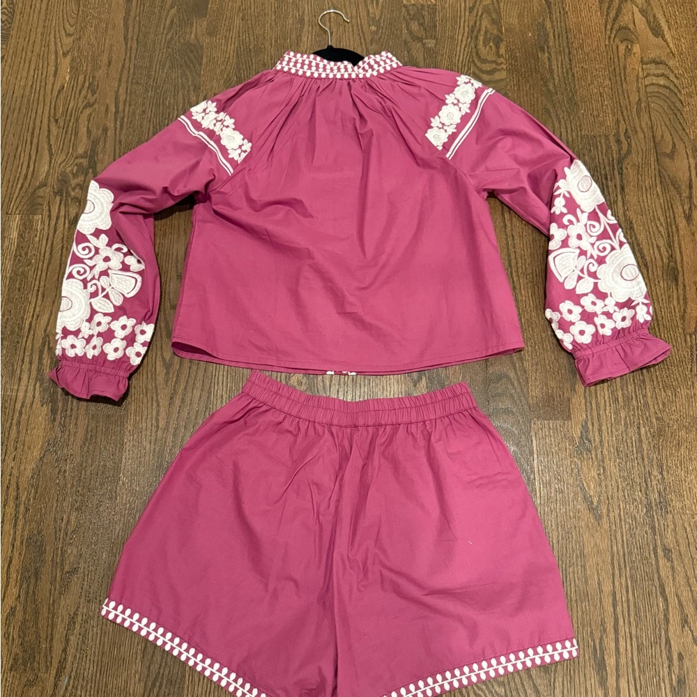 Julia Amory Embroidered Two-Piece Cotton Set - Picture 2 of 4